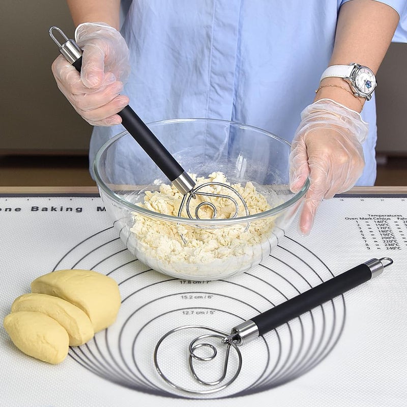 Guowall Stainless Steel Dough Whisk for Dutch Bread with Rubber Anti-slip Handle Manual Dough Mixer Pastry Blender Whisking Tools for Baking - 12 inch - Image 4