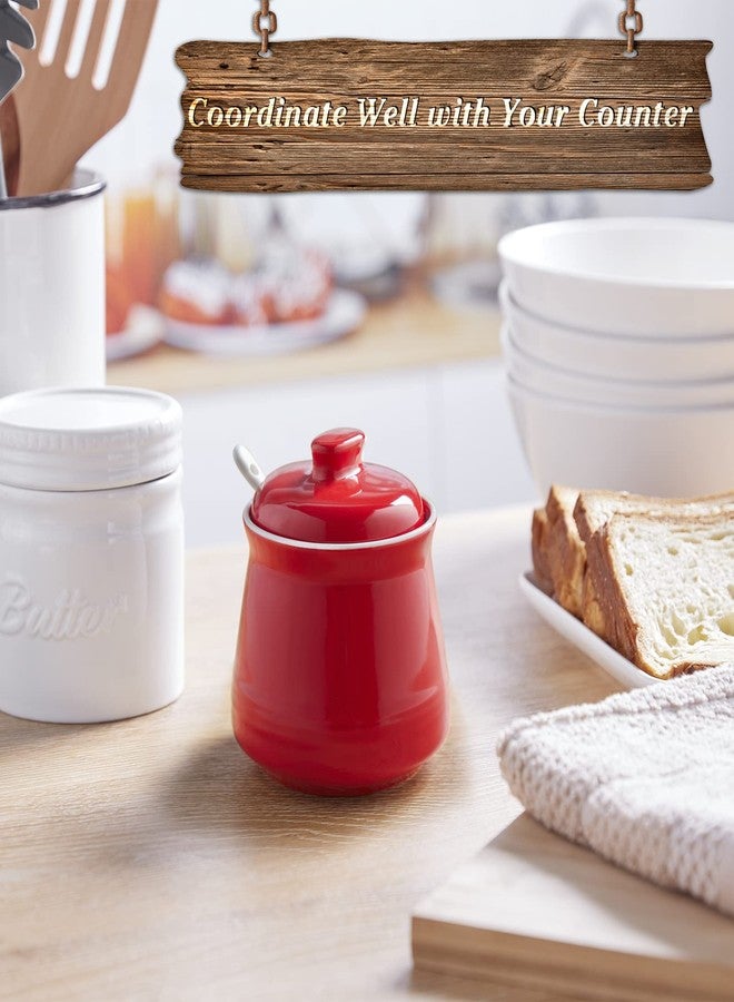 DAYYET Sugar Bowl with Lid and Spoon, 12 oz Ceramic Sugar Bowl with Spoon, Sugar Container for Coffee Bar, Sugar Jar Sugar Dispenser Bowl, Red Kitchen Decor and Accessories - Image 3