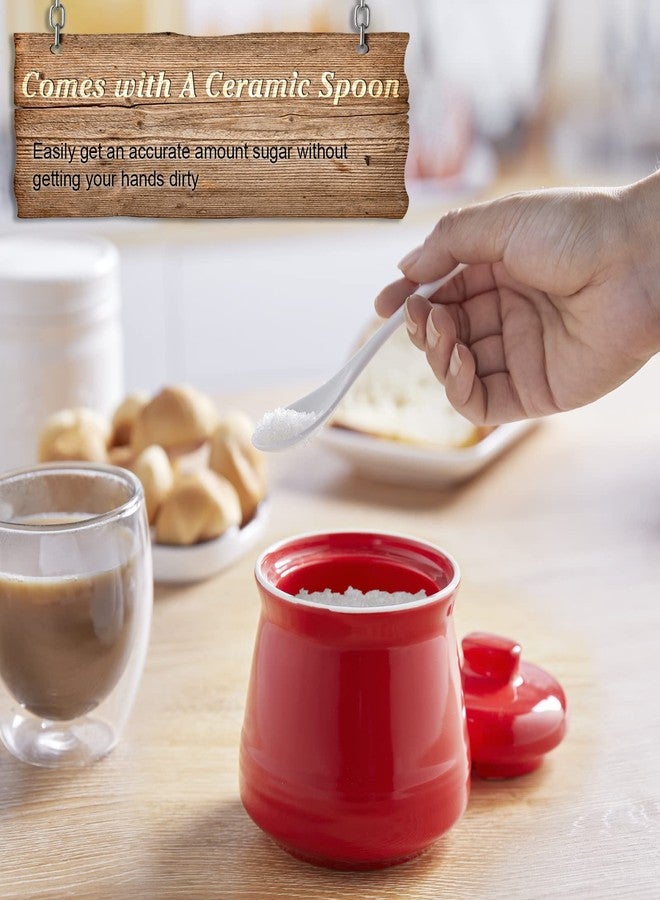 DAYYET Sugar Bowl with Lid and Spoon, 12 oz Ceramic Sugar Bowl with Spoon, Sugar Container for Coffee Bar, Sugar Jar Sugar Dispenser Bowl, Red Kitchen Decor and Accessories - Image 4