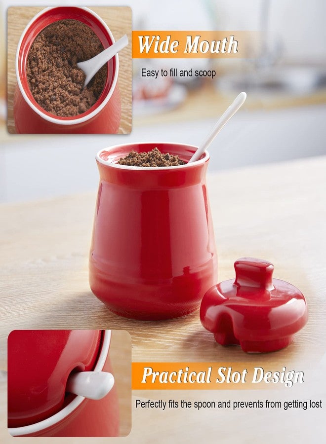 DAYYET Sugar Bowl with Lid and Spoon, 12 oz Ceramic Sugar Bowl with Spoon, Sugar Container for Coffee Bar, Sugar Jar Sugar Dispenser Bowl, Red Kitchen Decor and Accessories - Image 5
