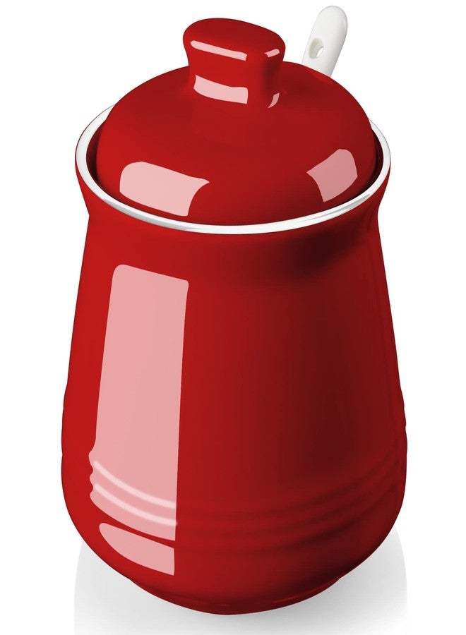 DAYYET Sugar Bowl with Lid and Spoon, 12 oz Ceramic Sugar Bowl with Spoon, Sugar Container for Coffee Bar, Sugar Jar Sugar Dispenser Bowl, Red Kitchen Decor and Accessories - Image 1