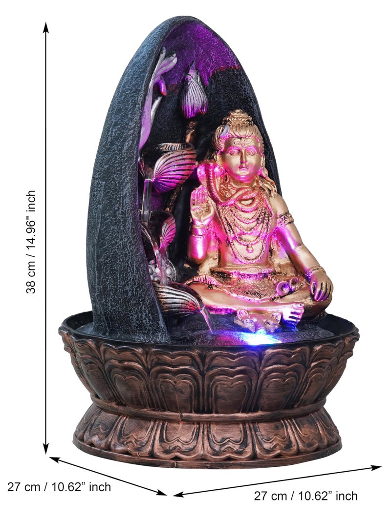 CHRONIKLE Golden and Grey Polyresin Tabletop Lord Shiva Showing Mudra 3 Step Indoor Water Fountain for Home Decor with Multicolor LED Light & Speed Control Pump (Size: 27 x 27 x 39CM | Wt: 2140Gram) - Image 3