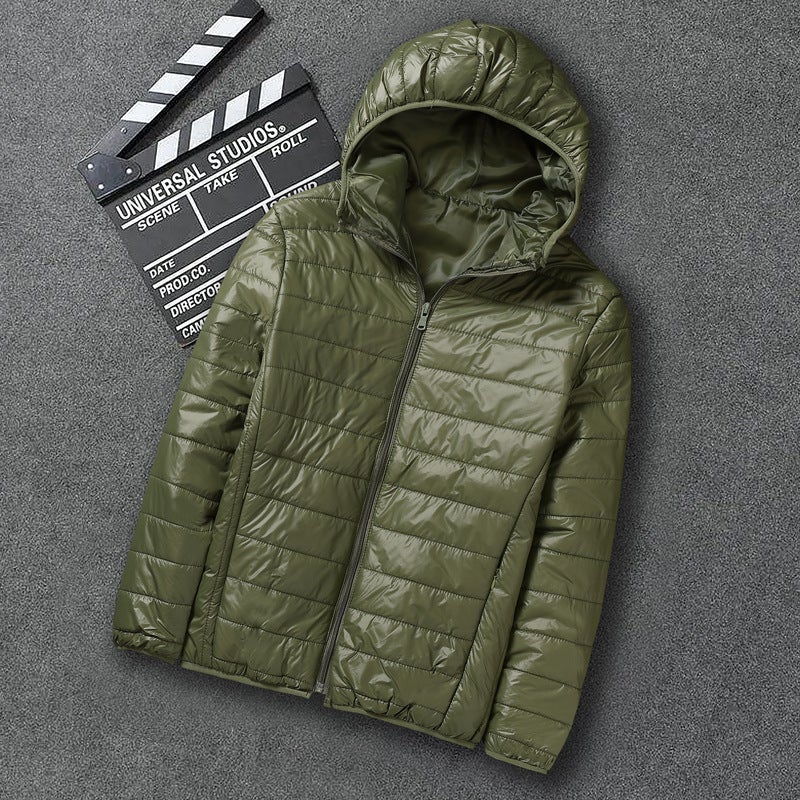 Mens Down Cotton Coat Cropped Lightweight Cotton-padded Jacket Workwear Thickened Youth Padded Vest Winter Decorative Outerwear Army Green [hooded]] 