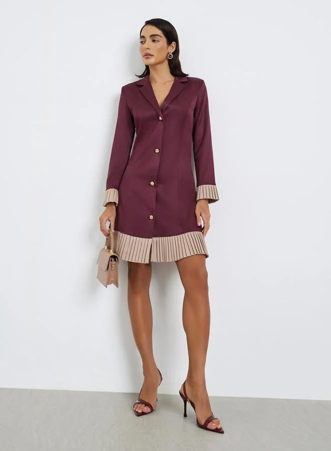 ستايلي فستان بليزر بطول الركبة بحافة مطوية