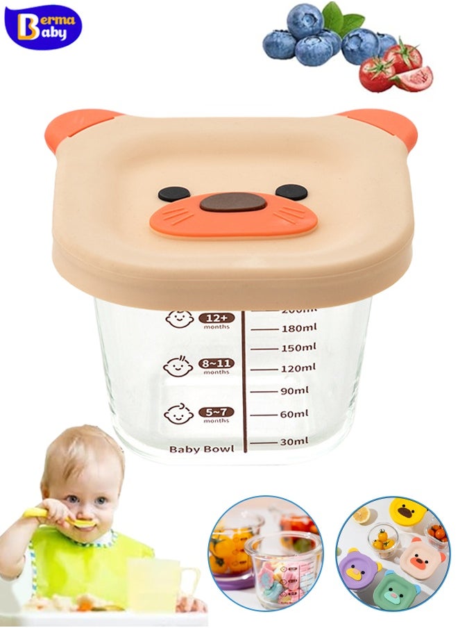 Berma Baby علبة طعام الأطفال الزجاجية المقاومة للتسرب، صندوق حفظ الطعام الطازج سعة 230 مل، صندوق تخزين زجاجي محكم الغلق، يمكن استخدامه لتخزين الوجبات الخفيفة وحليب الأم والميكروويف وغسالة الأطباق، ويمكن استخدامه كعلبة غداء، مناسب للسفر (بيج + برتقالي)  - Image 1