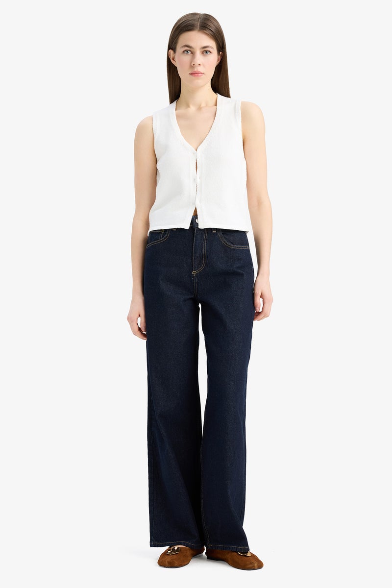 DeFacto Beige Woman Fitted V Neck Basic Buttoned Vest Casual - Image 2