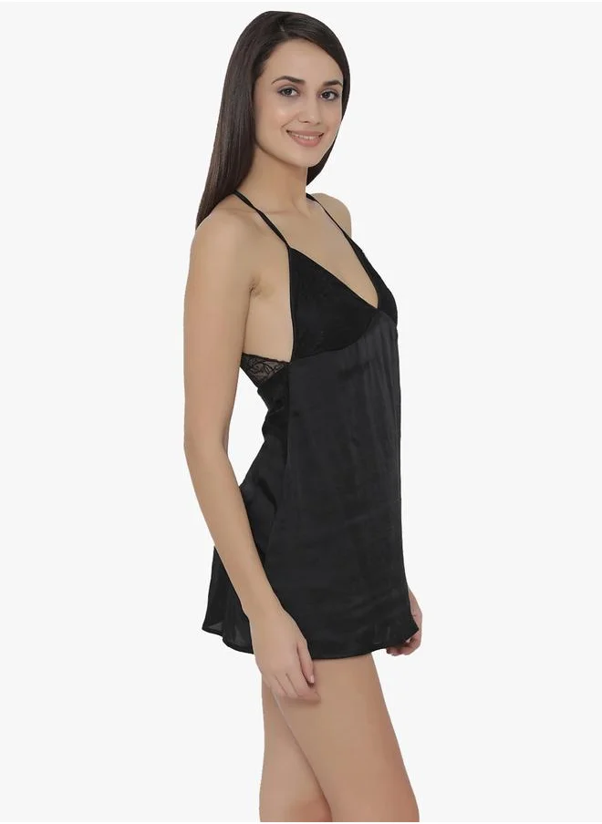 كلوفيا Clovia Black Lacy Back Satin Babydoll