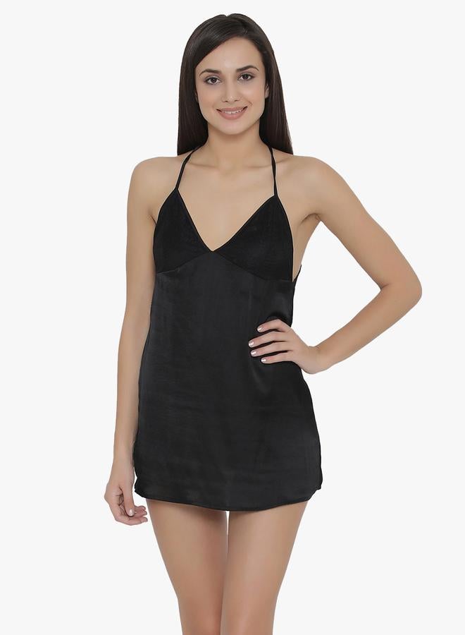 Clovia Clovia Black Lacy Back Satin Babydoll  - Image 1