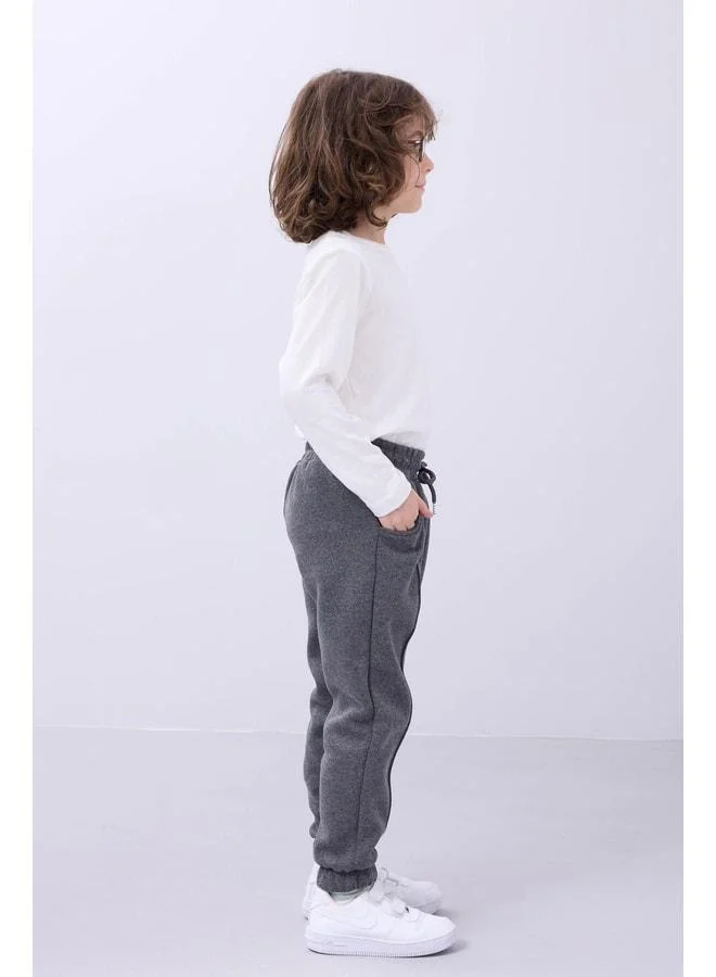 Perendi Elasticated Fleece-Lined Pocketed Comfortable Unisex Kids Sweatpants - Anthracite