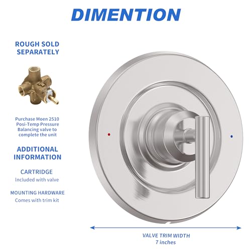 KANDENT T2901BN Gibson Valve Trim Kit, Brushed Nickel Shower Trim Kit Shower Lever Handle, Compatible with Moen 2510 Valve - Image 4