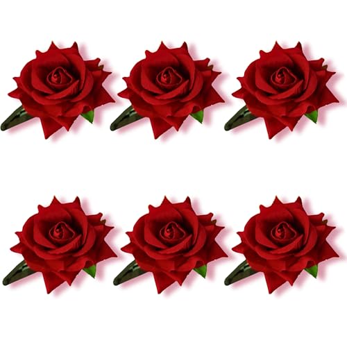 LYF5STAR Handmade Artificial Red Rose Flower Tiktok Hairpin, Stylish and Elegant Hair Accessories, Wedding Red Rose Flower Hair Pin - Set of 6 Hairpins - Image 1
