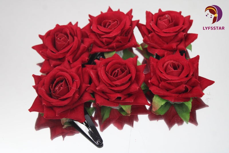 LYF5STAR Handmade Artificial Red Rose Flower Tiktok Hairpin, Stylish and Elegant Hair Accessories, Wedding Red Rose Flower Hair Pin - Set of 6 Hairpins - Image 3