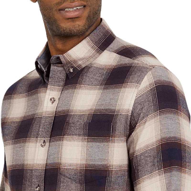 Chaps Men's Classic Fit Long Sleeve Button Down Stretch Flannel Casual Woven Shirt, Desert Khaki, Large - Image 2