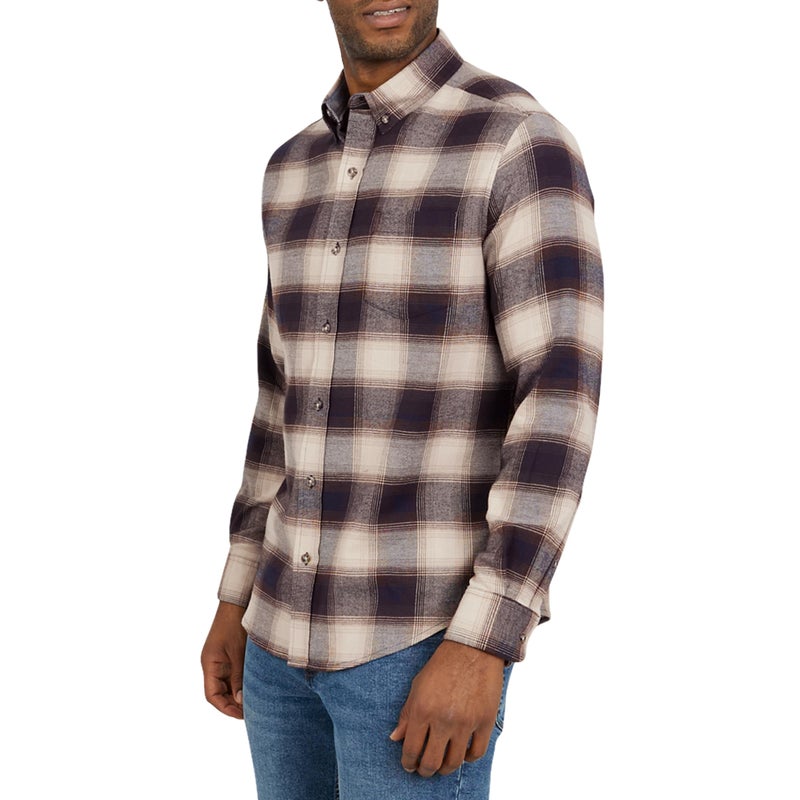 Chaps Men's Classic Fit Long Sleeve Button Down Stretch Flannel Casual Woven Shirt, Desert Khaki, Large - Image 1