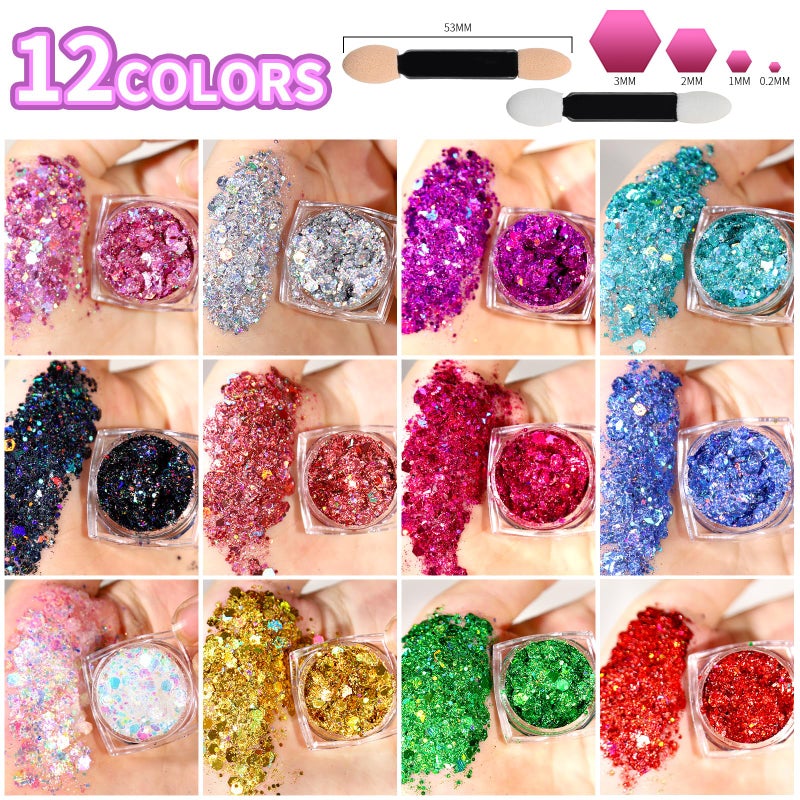 Teenitor Body Glitter Face Glitter Makeup Festival Glitter, 12 Colors Face and Body Glitter Gel, Hair Glitter Gel, Body Makeup - Image 2