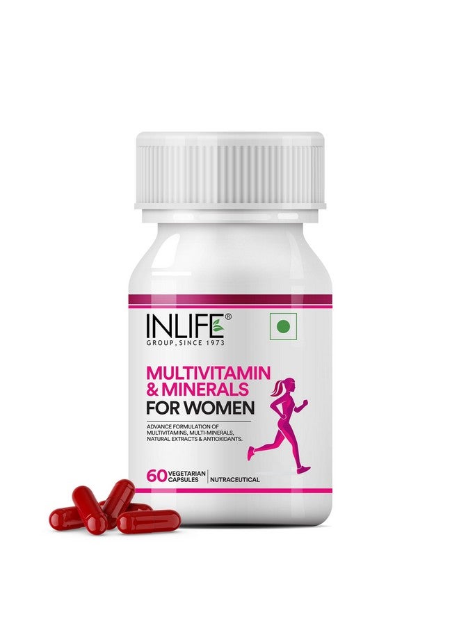 INLIFE متعدد الفيتامينات للنساء مع البيوتين، فيتامين د، الكالسيوم، والمعادن للطاقة، الشعر، البشرة، الأظافر، والعظام - 60 كبسولة نباتية (للنساء) - Image 1