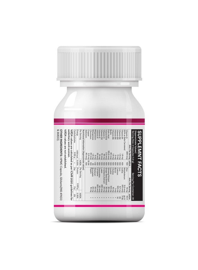 INLIFE متعدد الفيتامينات للنساء مع البيوتين، فيتامين د، الكالسيوم، والمعادن للطاقة، الشعر، البشرة، الأظافر، والعظام - 60 كبسولة نباتية (للنساء) - Image 4