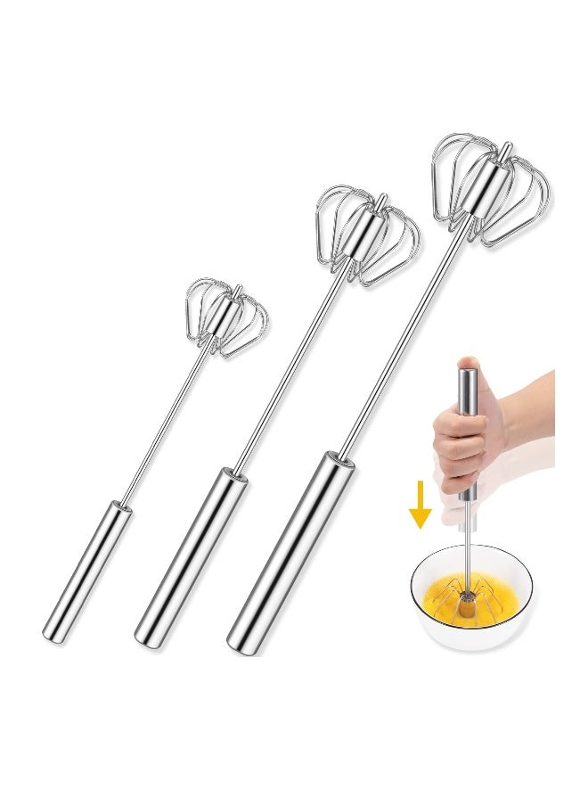 Generic 3 Pcs Hand Push Whisk Semi Automatic Egg Stainless Steel For Home Blending Whisking Beating Stirring 14in 12in and 10in  - Image 1