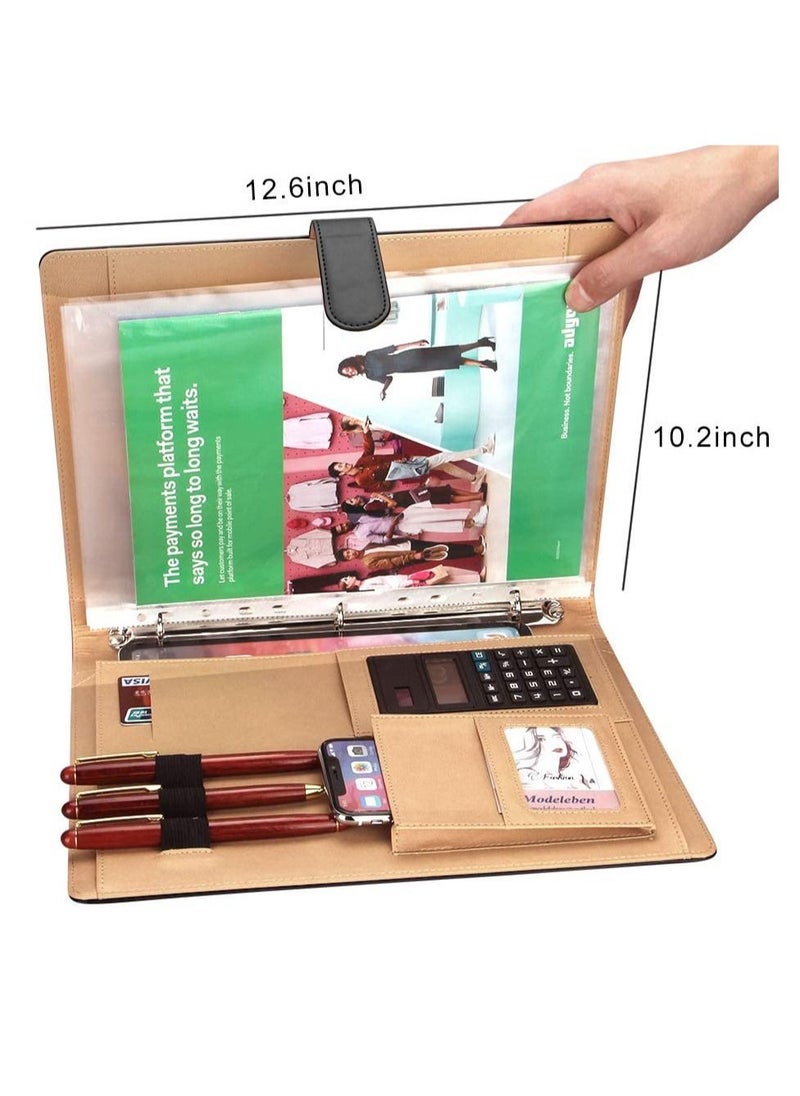 Y&D - Leather Portfolio Binder, Business Padfolio Folder, with Calculator Black 3 Ring Folder Stylish Interview Cover Case Suitable for various business occasions - Image 1