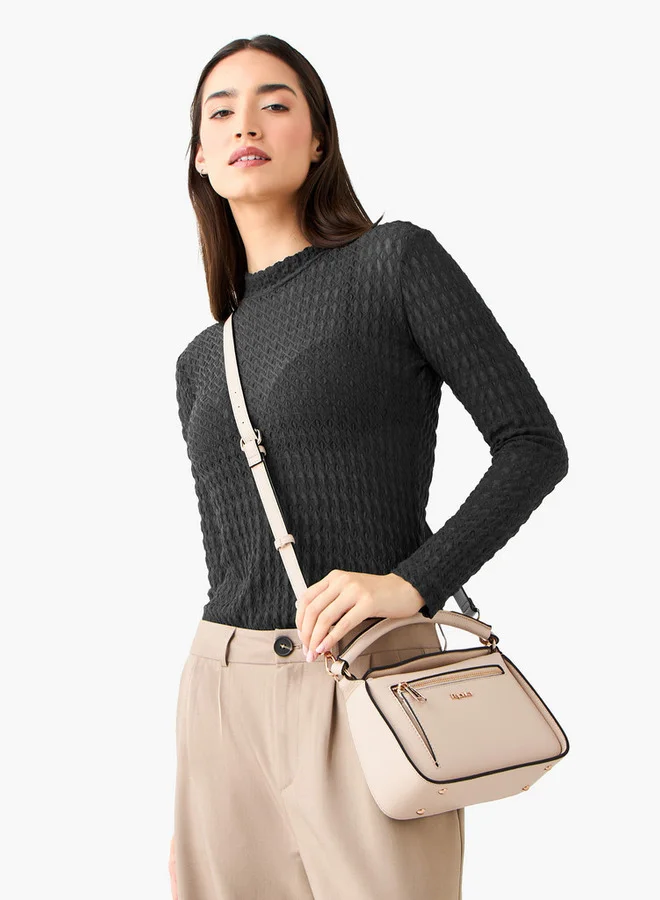 Paprika Textured Crossbody Bag with Detachable Strap and Button Closure