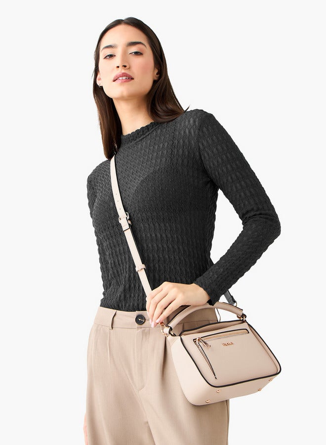 Paprika Textured Crossbody Bag with Detachable Strap and Button Closure - Image 2