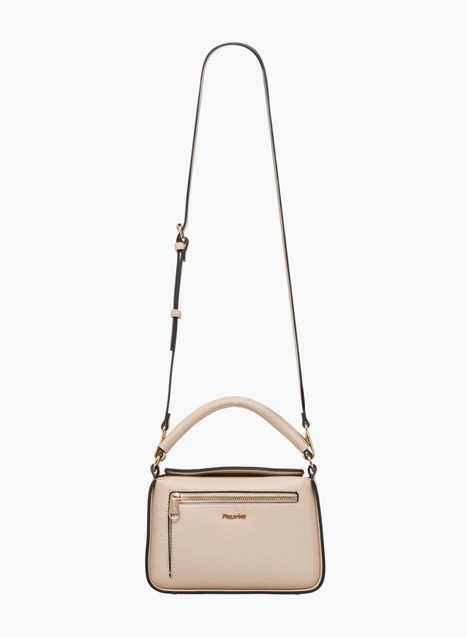 Paprika Textured Crossbody Bag with Detachable Strap and Button Closure