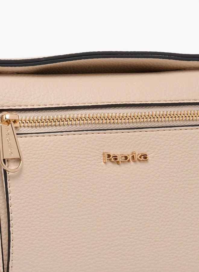 Paprika Textured Crossbody Bag with Detachable Strap and Button Closure