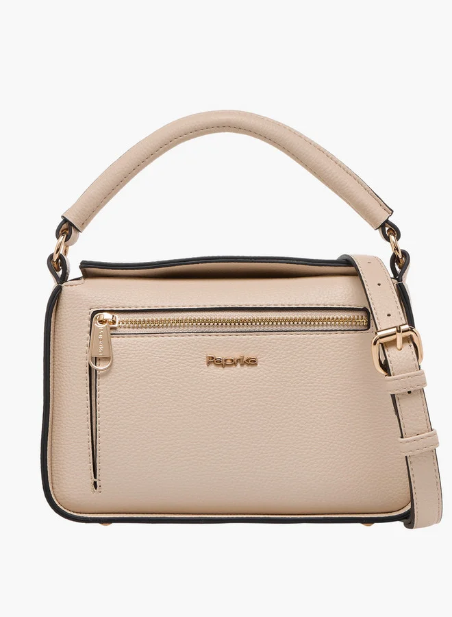 Paprika Textured Crossbody Bag with Detachable Strap and Button Closure