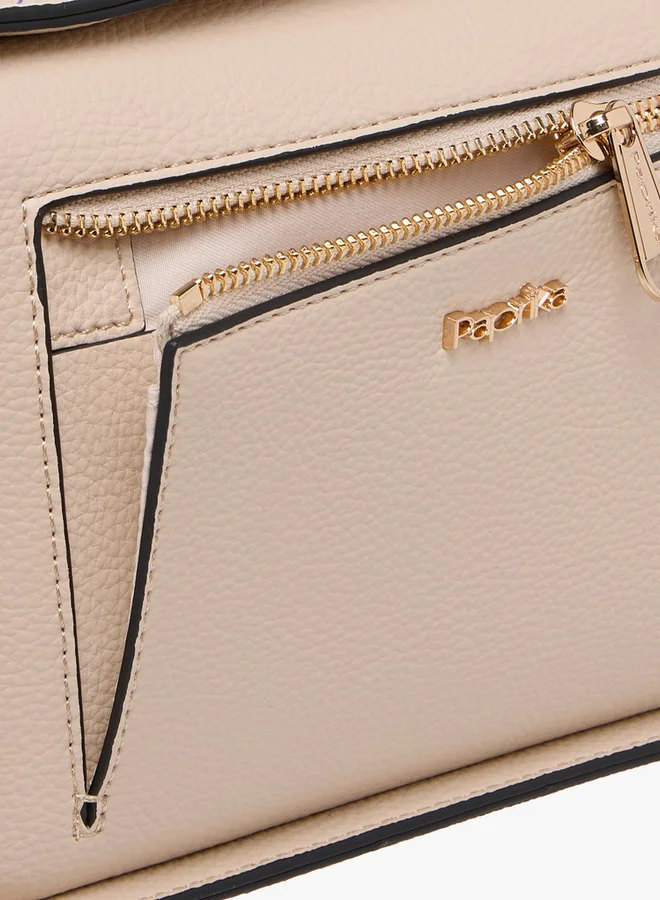 Paprika Textured Crossbody Bag with Detachable Strap and Button Closure
