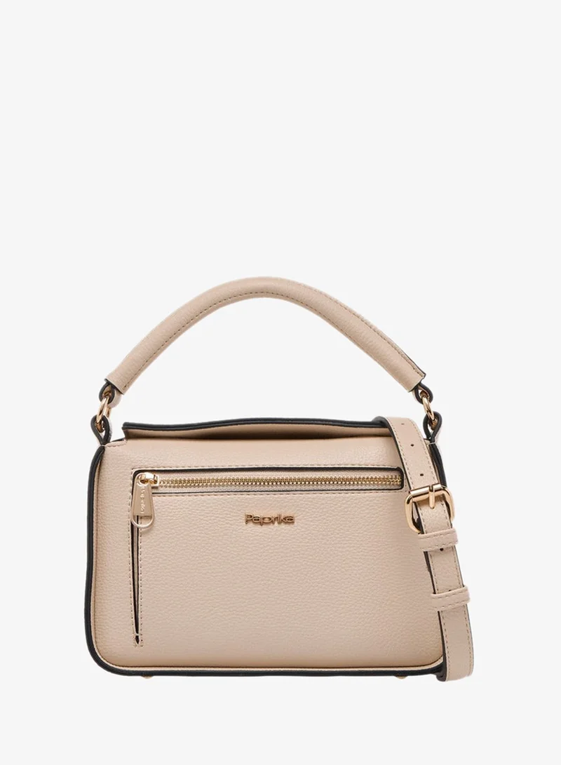 Textured Crossbody Bag with Detachable Strap and Button Closure