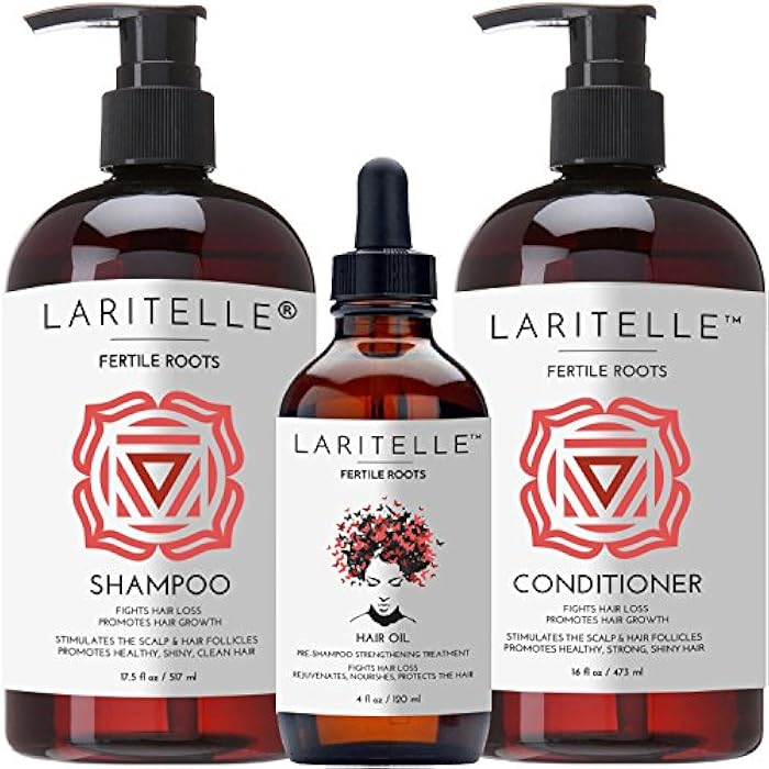 Laritelle Organic Hair Growth Set Shampoo 17 oz + Conditioner 16 oz + Hair Loss Treatment 4 oz Ayurvedic Herbs, Lavender, Ginger, Rosemary NO GMO, Sulfates, Gluten, Alcohol, Parabens, Phthalates - Image 1