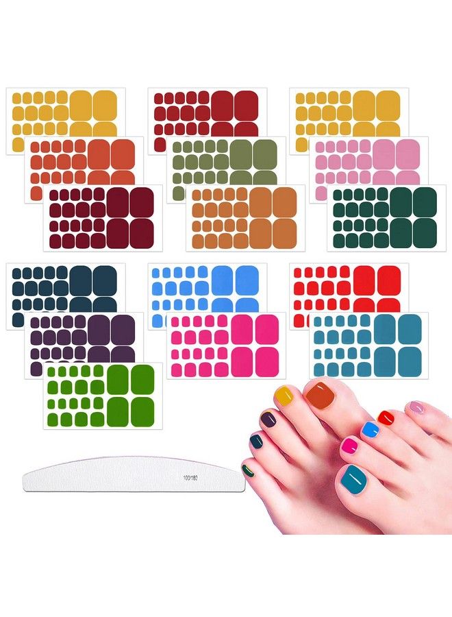 JERCLITY 352 Pieces 16 Sheets Solid Color Toenail Polish Strips Stickers Self Adhesive Bright Color Toenail Full Wraps Full Nail Stickers Nail Art Decal Strips With Nail File For Women Girls - Image 1