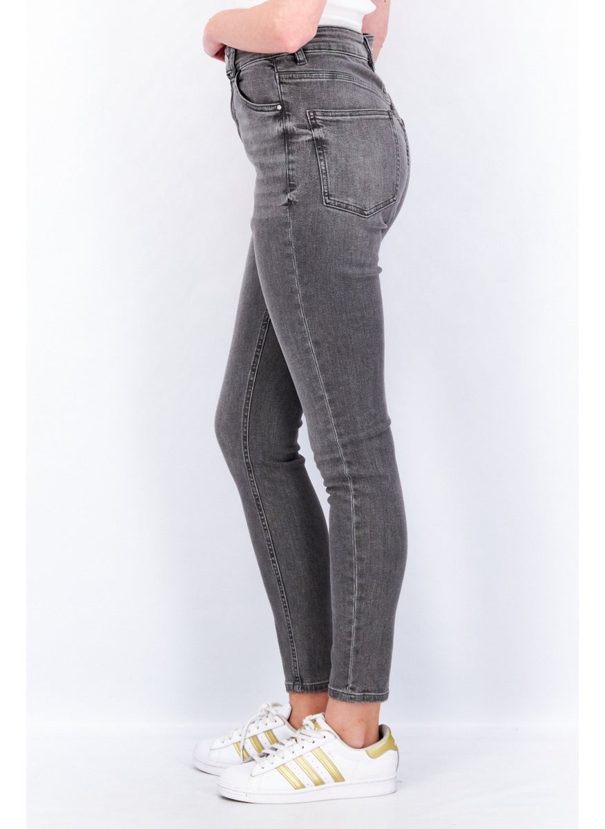 EDC Women Skinny Fit High Waist Stretchable Denim Jeans, Grey  - Image 4