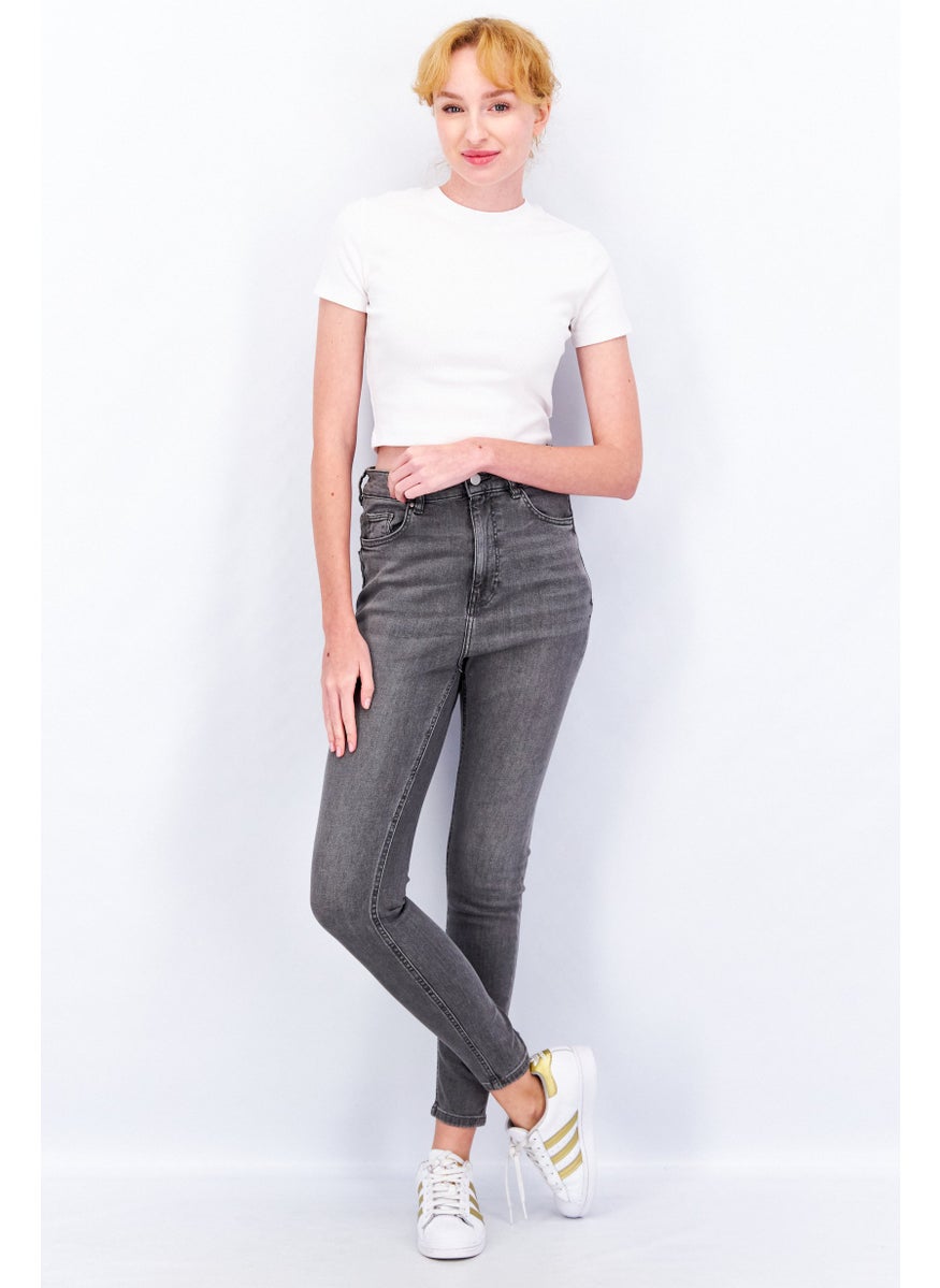 EDC Women Skinny Fit High Waist Stretchable Denim Jeans, Grey  - Image 2
