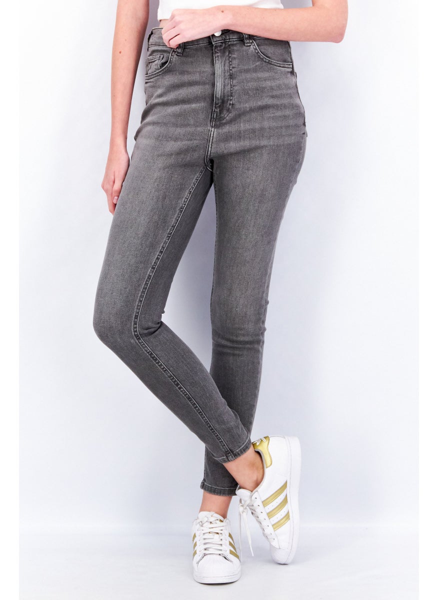 EDC Women Skinny Fit High Waist Stretchable Denim Jeans, Grey  - Image 1