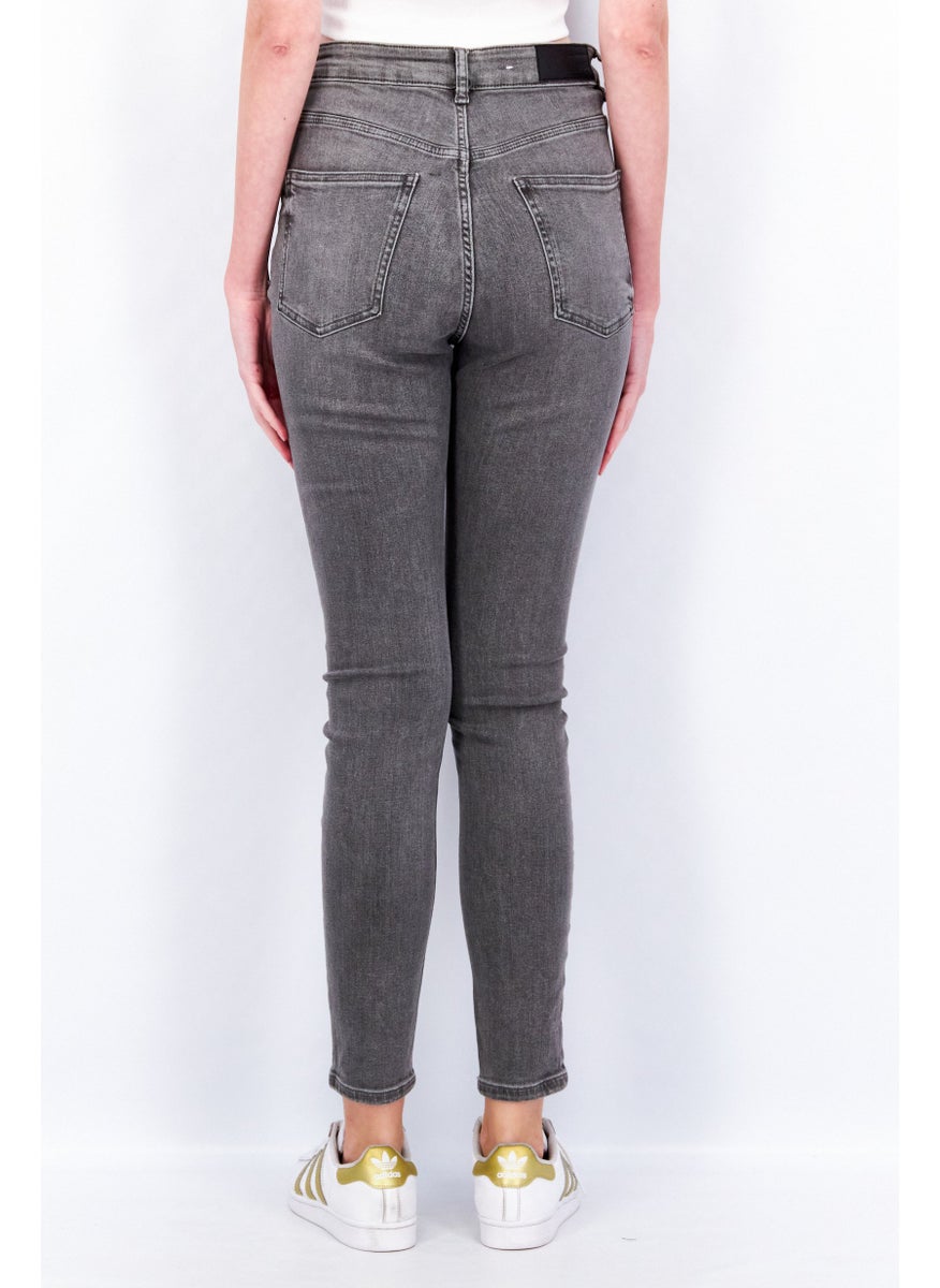 EDC Women Skinny Fit High Waist Stretchable Denim Jeans, Grey  - Image 3