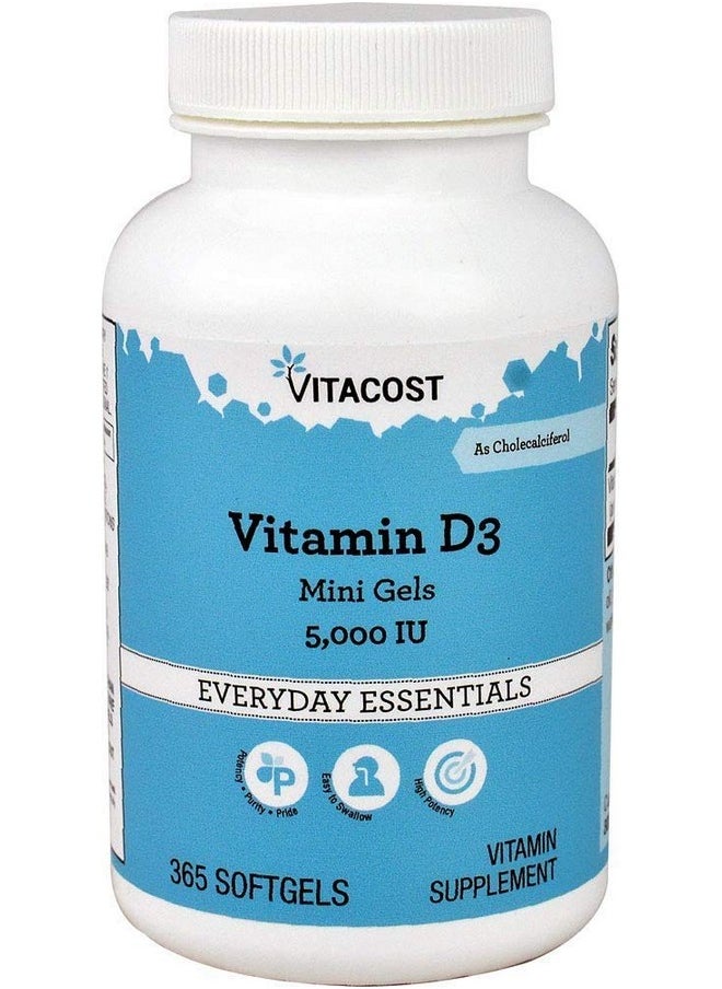 Vitacost Brand - Vitacost Vitamin D3 5000 Iu 365 Softgels Mini Gels - Image 1