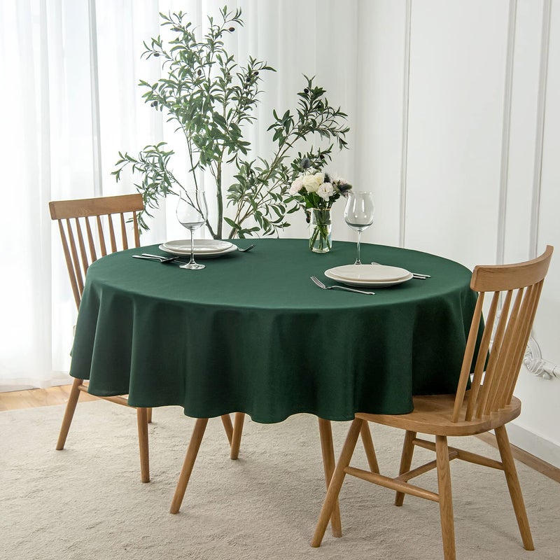 maxmill Round Linen Looking Textured Tablecloth Spill-Proof Wrinkle Free Soft Christmas Table Cloth for Circular Table Cover  for Dining Room Banquet Parties Holiday Dinner  70 Inch Hunter Green - Image 1