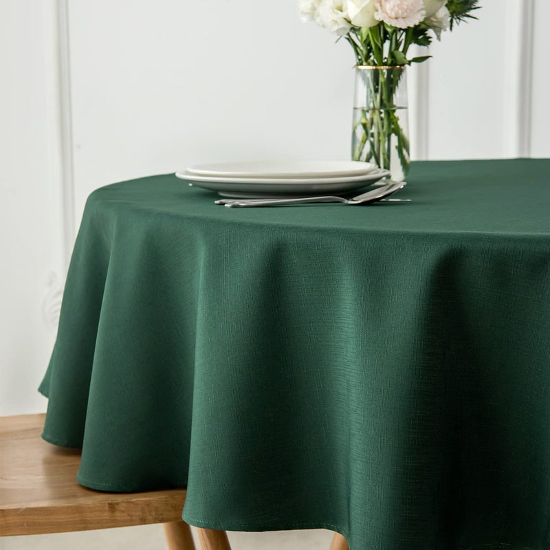 maxmill Round Linen Looking Textured Tablecloth Spill-Proof Wrinkle Free Soft Christmas Table Cloth for Circular Table Cover  for Dining Room Banquet Parties Holiday Dinner  70 Inch Hunter Green - Image 4