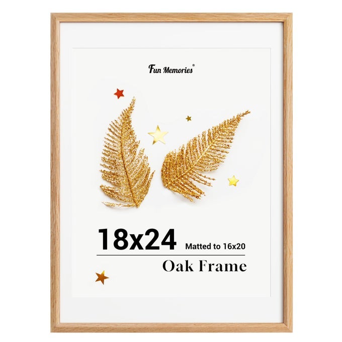 18X24 POSTER FRAME SOLID OAK WOOD POSTER FRAMES MODERN PHOTO FRAME FOR WALL 18X24 WITH 16X20 MAT HIGH DEFINITION PLEXIGLASS WALL HOOK INCLUDED BEIGE 1 PACK