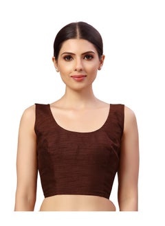 Studio Shringaar Studio Shringaar Women's Readymade Art Silk Sleeveless Saree Blouse (Brown, 40)  - Image 1