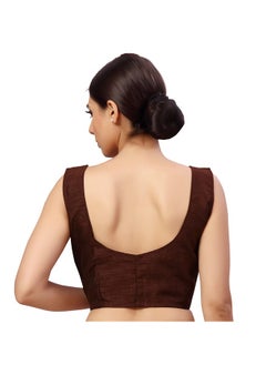Studio Shringaar Studio Shringaar Women's Readymade Art Silk Sleeveless Saree Blouse (Brown, 40)  - Image 2