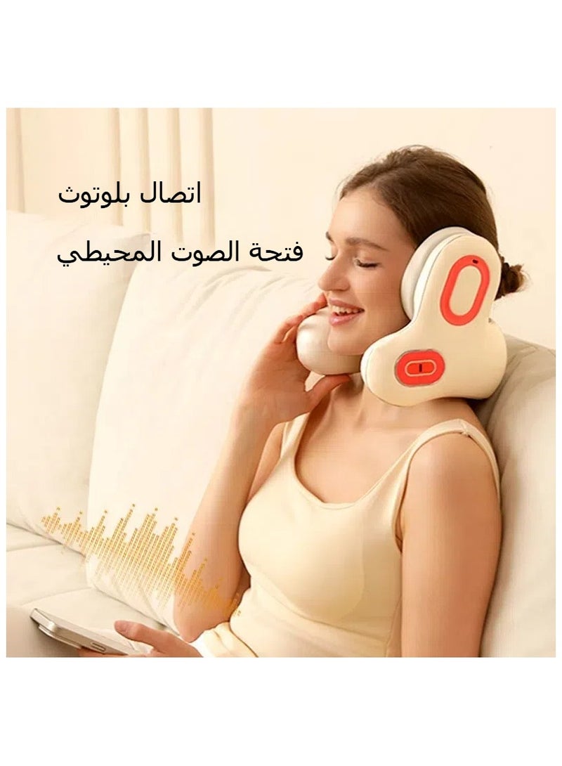وسادة عنق على شكل حرف U مع خاصية إلغاء الضوضاء وتدليك وتسخين محمولة، تدعم بلوتوث لتشغيل الموسيقى من الهاتف المحمول. - Image 1