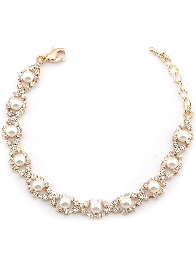 Arabest Wedding Bracelet Gold Plating Faux Pearl Link Bracelet