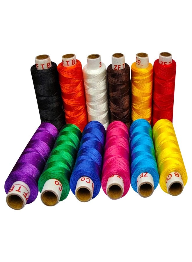Domick Hi-Strength Shine Thread 2 Ply for Beads and Jewellery tassal Making Yarn for Beading, Jewelry Making, Fishing & All Craft Works. 12 Color 12 Pcs Each Color 1 Pcs 200X12 2400M (12 PCS Nylon Mix) - Image 1