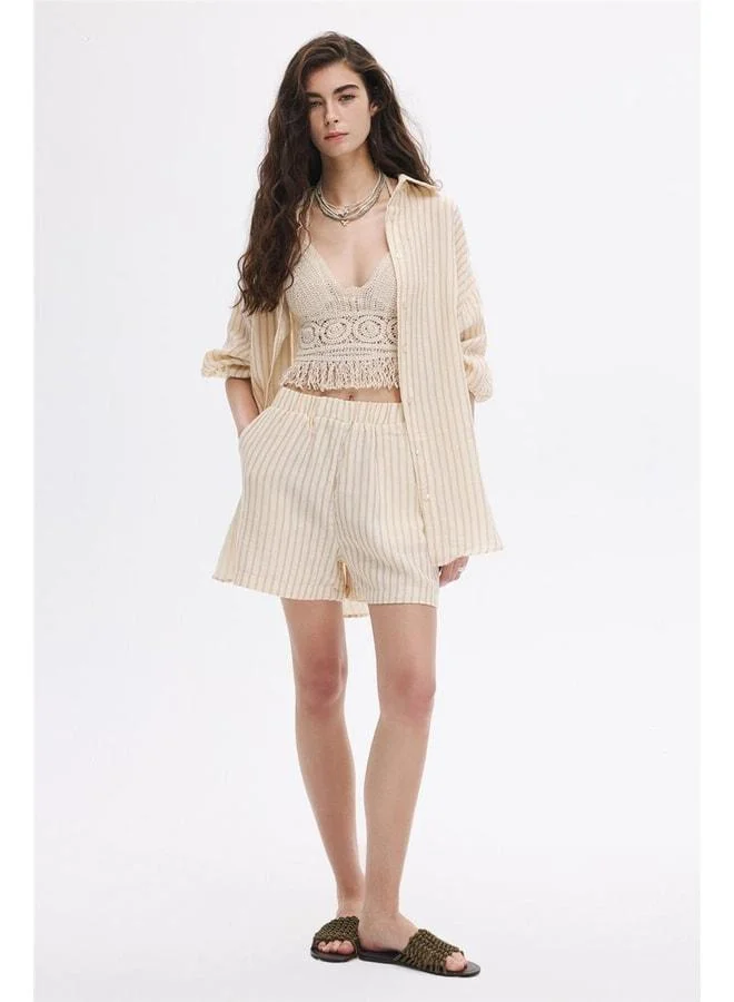 Sherin Beige Striped Shorts.