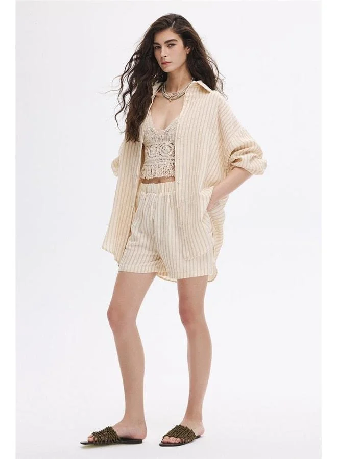 Sherin Beige Striped Shorts.