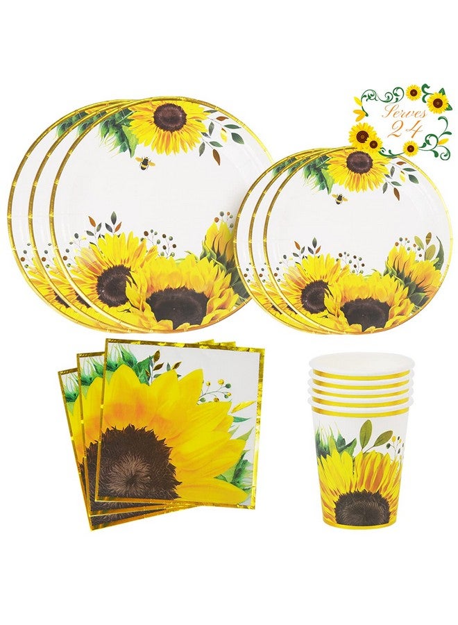 Yara Sunflower Birthday Party Decorations Tableware Set With Paper Plates Cups & Napkins Spring Yellow Party Supplies For Baby Shower Bridal Shower & Wedding Decor Serves 24 - Image 1