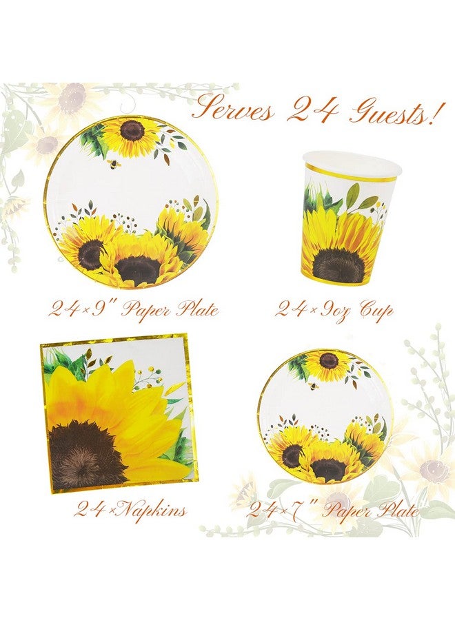 Yara Sunflower Birthday Party Decorations Tableware Set With Paper Plates Cups & Napkins Spring Yellow Party Supplies For Baby Shower Bridal Shower & Wedding Decor Serves 24 - Image 3
