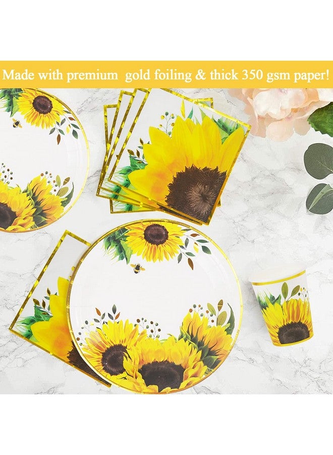 Yara Sunflower Birthday Party Decorations Tableware Set With Paper Plates Cups & Napkins Spring Yellow Party Supplies For Baby Shower Bridal Shower & Wedding Decor Serves 24 - Image 4